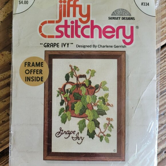 Jiffy Stitchery Embroidery kit needlework plants Grape Ivy Sunset Designs 90s - Picture 1 of 3